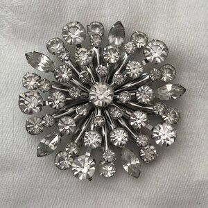 Elegant Silver Crystal Brooch